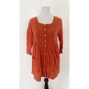 Gudrun Sjoden Tunic Button Down Top Orange Cotton